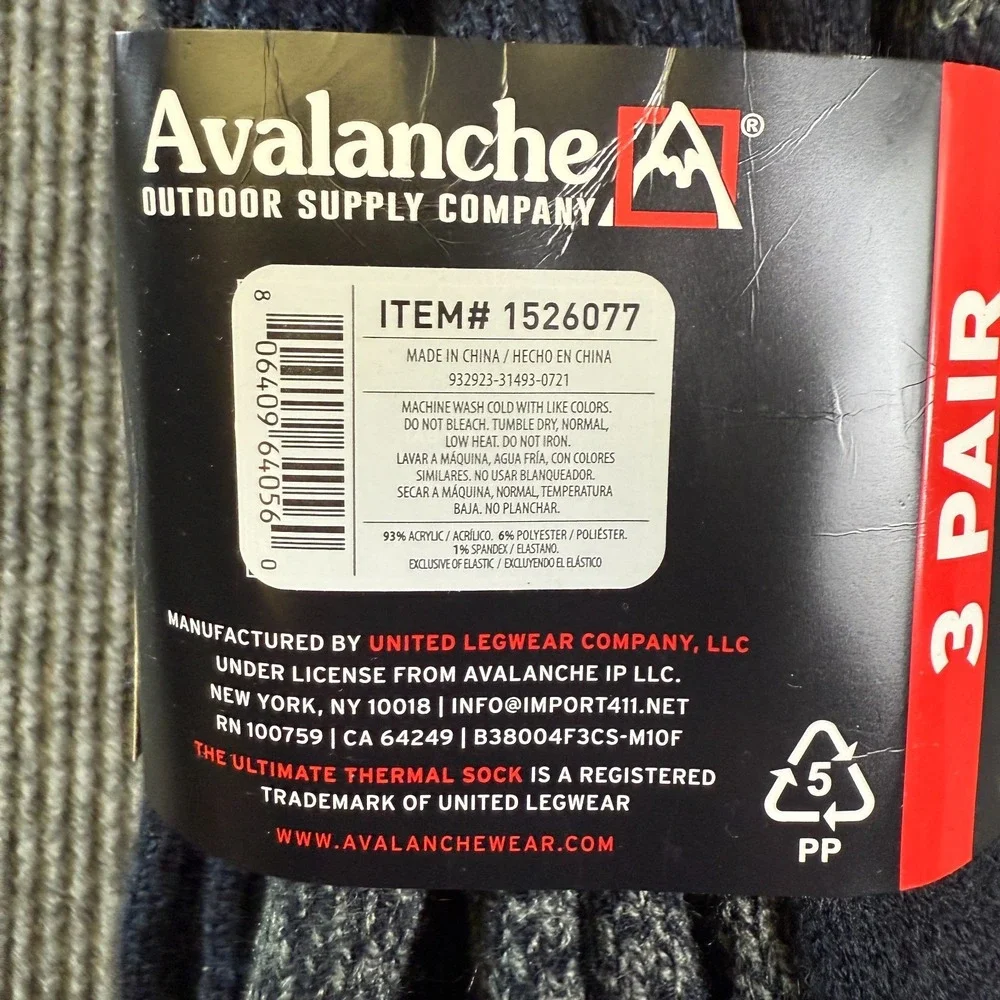 Avalanche Ultimate‎ Thermal Crew Socks 3 Pair Pack Mens Size 6-12 Blue/Gray